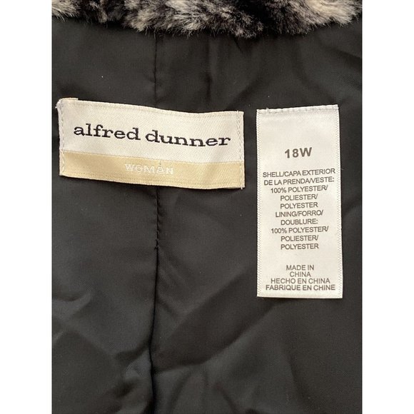 ALFRED DUNNER Grey Black Animal Print Faux Fur Coat 3/4 Sleeve Jacket Plus 18W - Picture 7 of 8